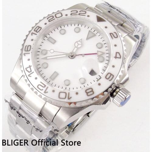 Sapphire Crystal 40MM White Sterile Dial Ceramic Bezel Mens Wrist Watch GMT Function Luminous Marks Automatic Movement Watch