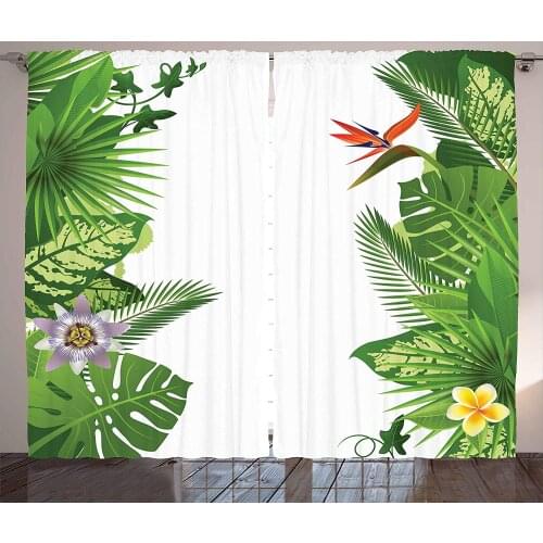 Tropical Curtains Lush Growth Rainforest of Hawaii with Frangipani Philodendron Birds of Paradise Living Room Bedroom Window