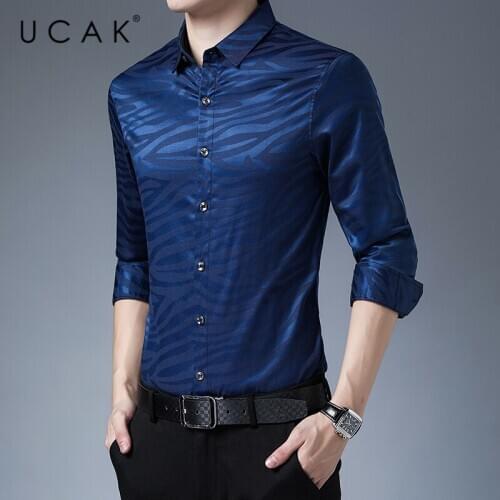 UCAK Brand Streetwear Long Sleeve Shirt Men Clothes Spring New Tops Clothing Casual Turn-down Collar Striped Shirts Homme U6191
