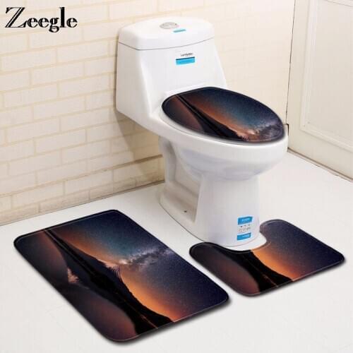 Zeegle 3pcs Bath Mat Set Anti Slip Bathroom Doormat Absorbent Shower Mat Toilet Pedestal Rug Foot Mat Washable Soft Toilet Set