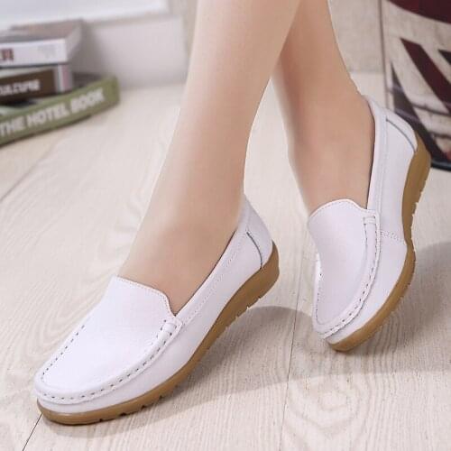 2021 eather Summer Women Flats Shoes Casual Flat Shoes Women Loafers Shoes Soft Leather Slip On Solid Womens Shoes