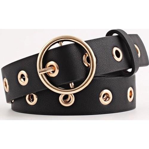 Women Leather Belt Round Metal Pin Buckle Circle Belts Hot Brand Fashion Punk O Ring for Women Belt