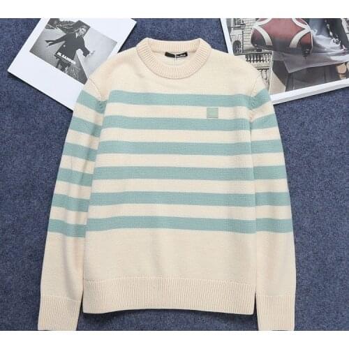 Women O-Neck Stripes Knitted Sweater Autumn Winter 2021 Embroidered Smiley Ladies Loose Long Sleeve Jumpers Casual Pullover Top