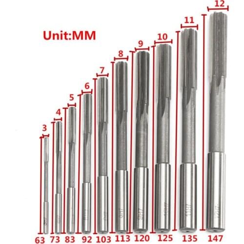 10pcs/Set HSS H7 Machine Reamer Straight Shank Milling Reamers Precision Chucking Machine Cutter Tool 3/4/5/6/7/8/9/10/11/12 mm