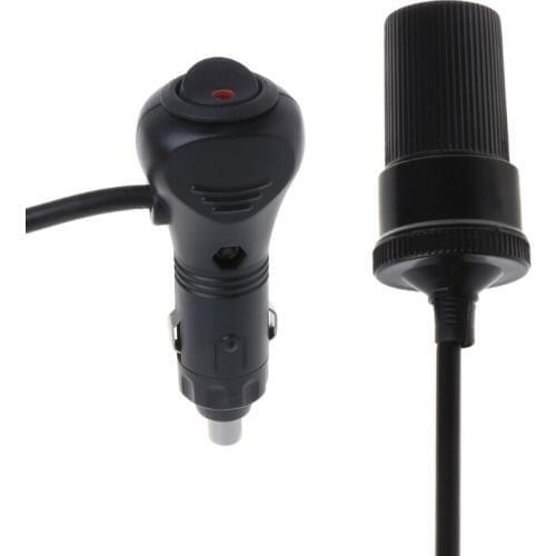 12V 24V Car Cigarette Lighter Adapte Cable Plug Socket With ON-OFF Switch Button