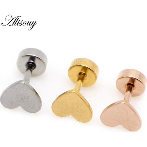Alisouy 2pc Gold -cololr Small Heart shape Stud Earrings 316l Stainless Steel Earring IP Plating No Fade Allergy