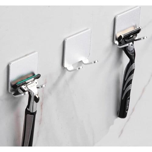 2 Pcs Punch Free Razor Holder Storage Hook Wall Men Shaving Shaver Shelf Bathroom Razor Rack Wall Bathroom Storage