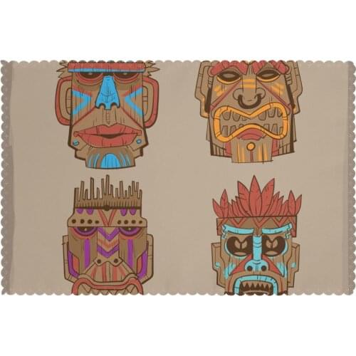 Tableware Pad Placemats 6 Pcs Table Mat Non-Slip Wooden Tribal Masks Placemats for Dining Table