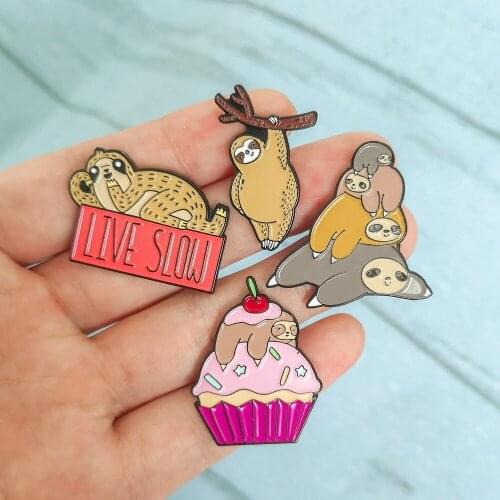 8 Styles Sloth Pin Sleeping Hanging Hugging Lapel Pins Badges Brooches for Women Girls Live Slow Jewelry Accessorie