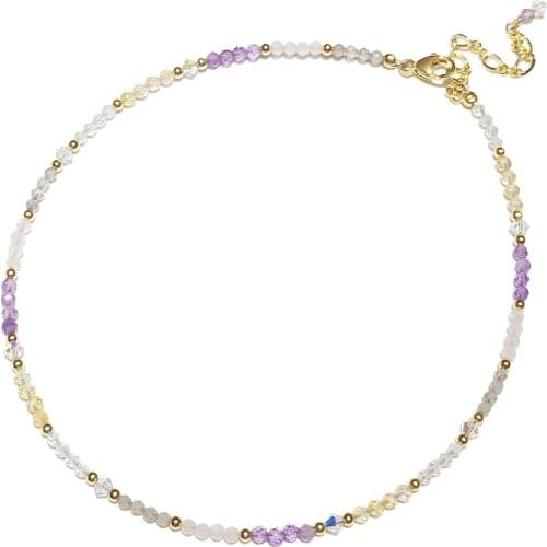 Lii Ji Amethyst Rose Quartz Citrine Labradorite 14K Gold Filled Beaded Anklet 25+4cm Crystal Handmade Jewelry For Women Gift