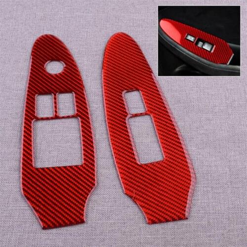 CITALL 2Pcs Car Window Switch Panel Frame Glass Lift Regulator Button Trim LHD fit for Nissan 370Z 2009-2020 Red Carbon Fiber