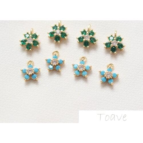 Color retaining copper plated 18K real gold zircon inlaid five petal flower petal pendant DIYearrings bracelet necklace material