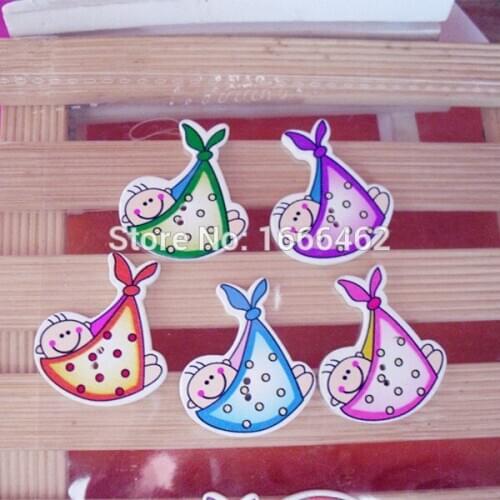 Wood Sewing Scrapbooking Button Baby Mixed Two Holes Baby Shower Decoration 28.0mm x 32.0mm,50 PCs