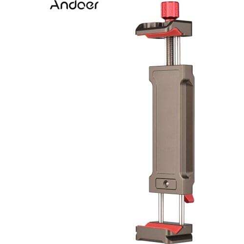 Andoer Tablet Tripod Mount Aluminum Alloy Tablet Holder 108-242mm Clamp Width Dual Cold Shoe Mounts for iPad/iPad Mini/ iPad Pro