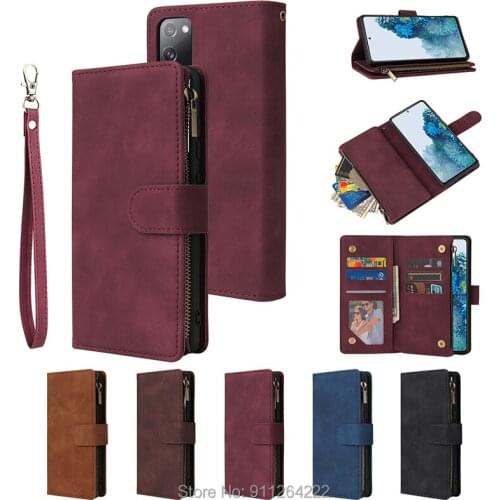 For Samsung Galaxy S10 S9 S8 S20 Plus S10E Lite S20 Ultra Zipper Wallet Leather Case Card Slot Flip Stand Cover Mobile Phone Bag