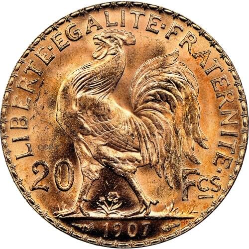 France 1907 20 Francs Gold Marianne Rooster Third Republic Brass Metal Copy Coin Liberte Replica Production