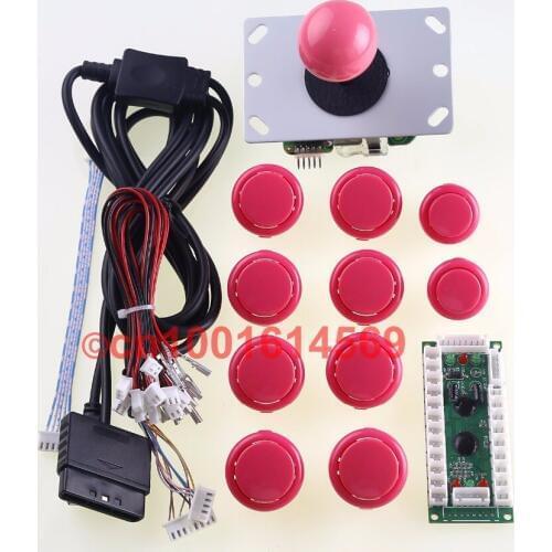 Perfect New Arcade Game DIY Parts USB PS2 PS3 PC Joystick for Mame Game DIY(1 USB Encoder + 1 Joystick + 10 Push Button) -Pink