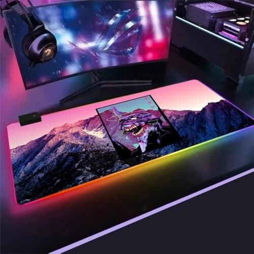 EVA Gamer Led Computer Mousepad Anime Evangelion RGB Gaming Large Mouse Pad with Backlight Carpet for PC Desk Mat Support DIY