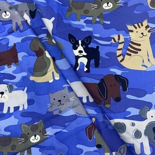 Beautiful 100% Cotton Fabric Blue Camouflage Dogs/Cats Pattern Digital Print Sewing Material DIY Home Patchwork Dress Clothing