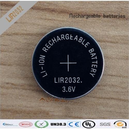 High quality 20pcs/lot LIR2032 3.6V Li-on Rechargeable Button Coin Cell Battery Can Replace CR2032 for watches