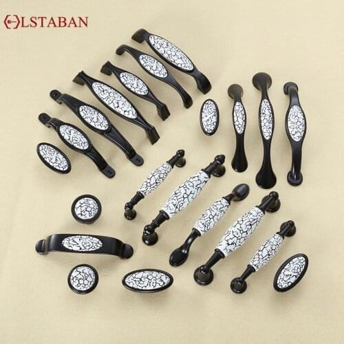 LSTABAN European Modern Minimalist Furniture Drawer Cupboard Wardrobe Shoe Cabinet Door Black Zinc Alloy Cracked Ceramic Handle