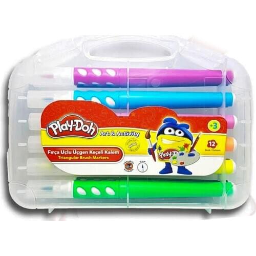 Hasbro Play-Doh Triangular Brush Markers Pen, 12 Colours / Set, Plastic Bag, Washable, 5 mm, Kids for Art and Activity