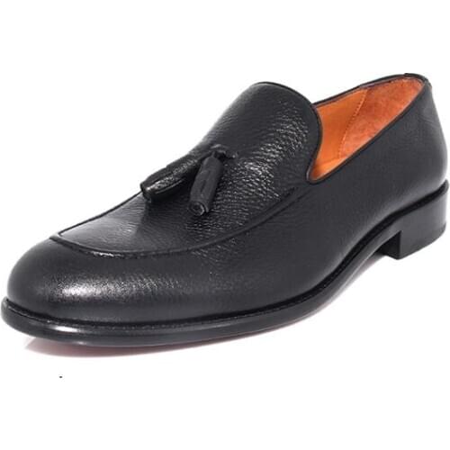 SHENBINs Handmade Moccasins with Leather Sole and Black Floater