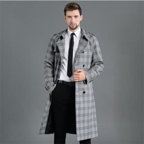 Mens trench coats man double-breasted long coat men clothes slim fit overcoat long sleeve grey brown new designer grey khaki