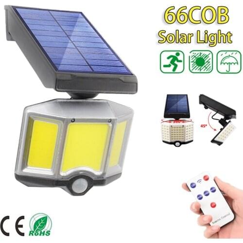 66 LED COB Solar Wall Light Outdoor Human Induction Adjustable Light Waterproof Solar Panel Spotlight For Garden Street 3 Modes