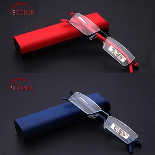 =SCOBER= UP Half-Rim Four Colors Red Black Brown Men Women Reading Glasses Ultra Light Alloy Tr90 +0.5 +0.75 +1 To +6