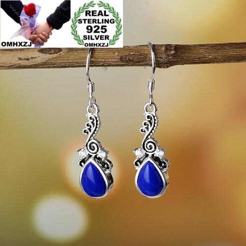 OMHXZJ Wholesale European Fashion Woman Party Birthday Wedding Gift Vintage Water Drop AAA Zircon Tai Silver Drop Earrings EA485