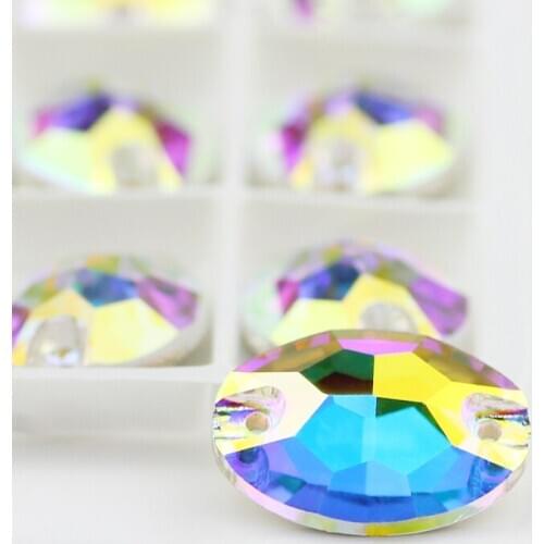 All Size K9 AB Crystal Sew on Rhinestones Oval Sew-On Stones Flatback Sewing olive Glass Crystal Rhinestone for Clothing 3210