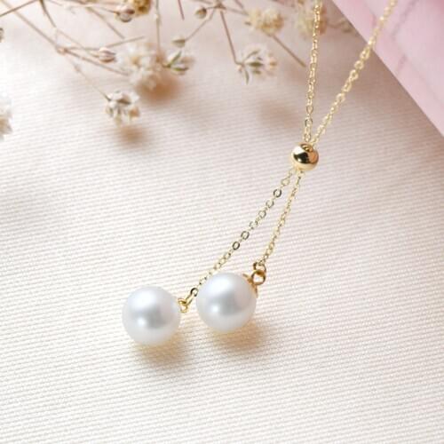 Lnngy 18K Yellow Gold Necklace Natural Freshwater Pear Pendant Necklaces White Pearl Jewelry Chain for Women Anniversary Gifts
