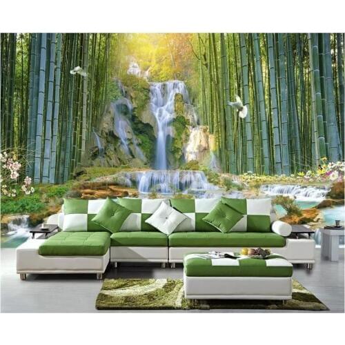 Custom photo wallpaper 3d wall murals wallpaper Bamboo forest waterfall water park mural 3d landscape background wall papers