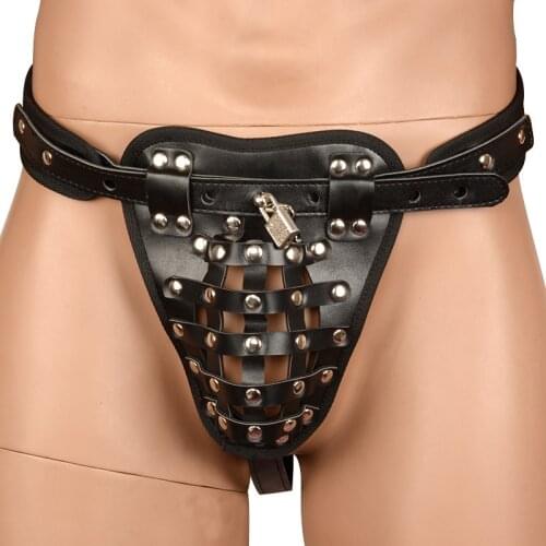 PU leather Male Chastity Cage Belt Device Pants Sex Toys Underwear Lock Adult Erotic Penis Rings Penis Bondage Adult Products
