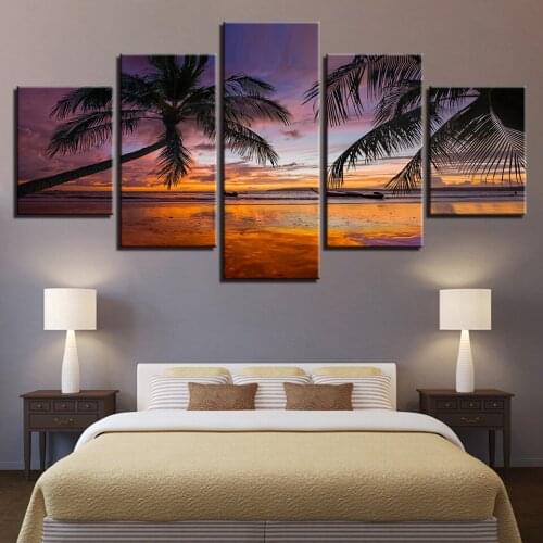 Framework Paintings Modern Modular Pictures 5 Panel Beach At Dusk Landscape Home Decor Canvas Abstract Decorative Wall Art