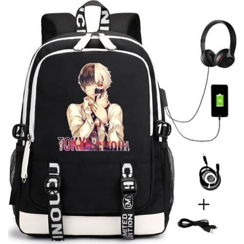 Cartoon Backpack Anime Tokyo Ghoul Unisex School Bags For Teenagers Casual USB Travel Laptop Shoulder Bags Zipper Bookbag