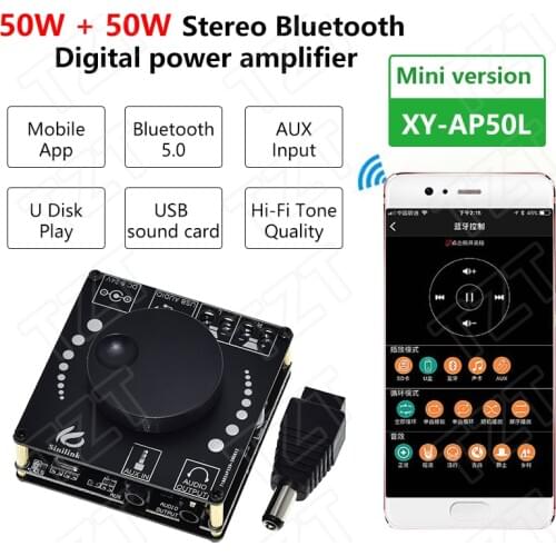 Sinilink 40W/50W Stereo Bluetooth 5.0 Power Amplifier Board WIFI Mobile Control APP 12V/24V High Power Digital Amplifier Module