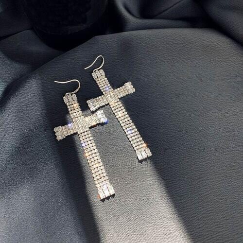 Rhinestone Cross Big Earrings Women 2020 New Fashion Jewelry Statement Earrings