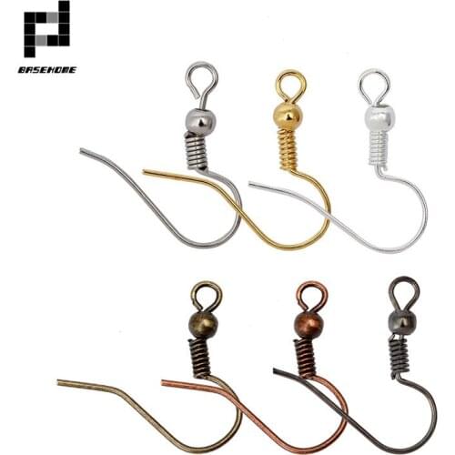 Approx 200pcs/lot Silver Gold Color Ear Hook Wire Clasp With Bead Charms Earring Hooks Wires Fit DIY Ear Jewelry Making Findings