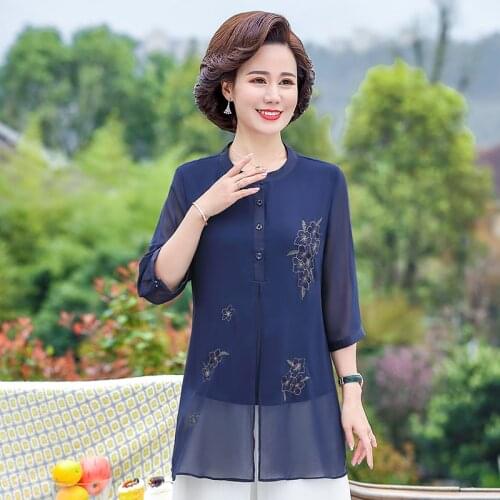 Big Size 4XL 5XL Women Chiffon Chirt O-neck 4 Buttons Elegant Loose Casual Blouses Spring Summer Plus Size Double Layer Tops