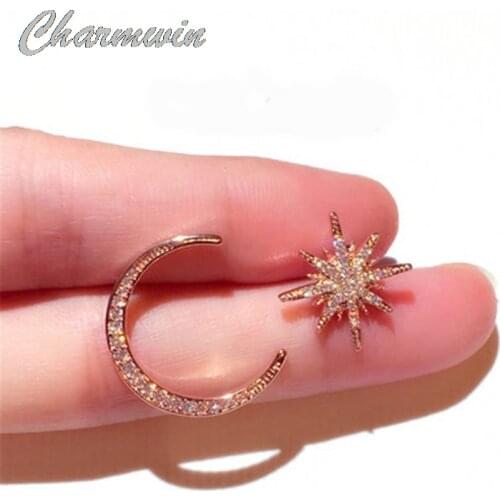 New Korean Stud Earrings For Women Earrings Stars Moon Asymmetry Earrings Fashion Jewelry Female