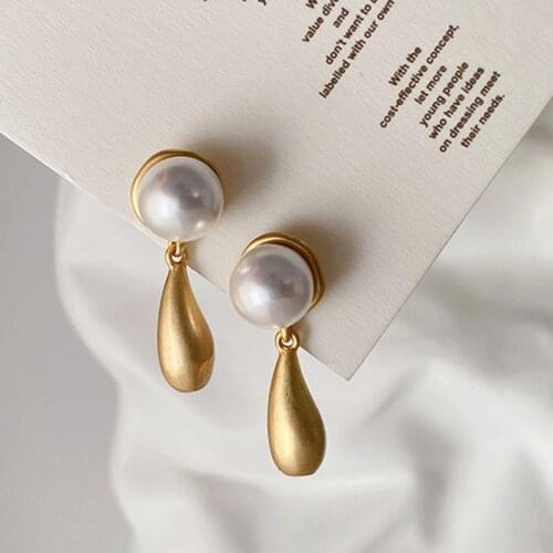 Vintage Goth Matte Water Drop Pearl Earrings for Women Korean Fashion Punk Pearls Dangle Woman Earrings Fashion Jewelry