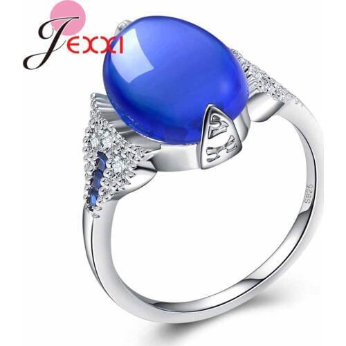 Clear Blue Crystal 925 Sterling Silver Wedding Bridal Rings for Women Female Fashion Engagement Jewelry Women Retro Ring