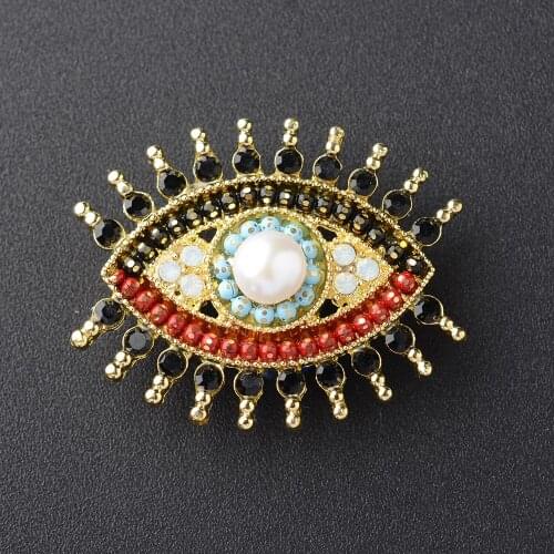 40x33mm Eye Brooches With Freshwater Pearl For Women Dress Coat Colorful Crystal Pins