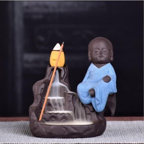 1Pc Burner The Little Monk Small Buddha Censer Ceramic Waterfall Backflow Incense Burner Holder Home Decor Teahouse Home Use