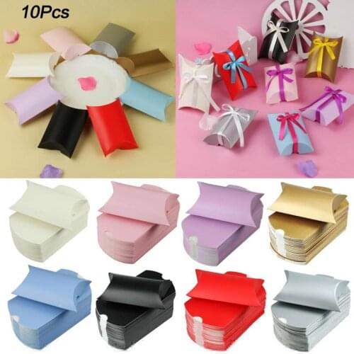 10pcs Candy Box Pillow Shape Wholesales Gift Paper Packaging Boxes Candy Bags Christmas Box Wedding Party Xmas Supplies