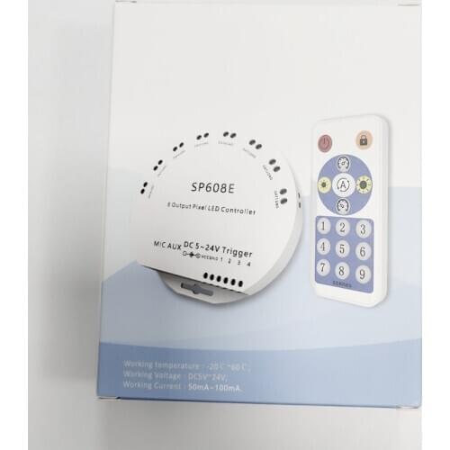 10PCS SP608E WS2812B Music Controller 8 CH Signal Output WS2812B LED Light Strip Built In Mic IOS Android Bluetooth App DC5V-24V