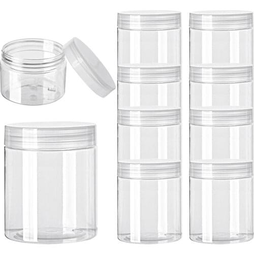 10pcs 30ml-150ml Clear plastic Cap Round Wide Mouth Plastic Storage Jars Container Clear Canister Transparent Travel Bottle Pot