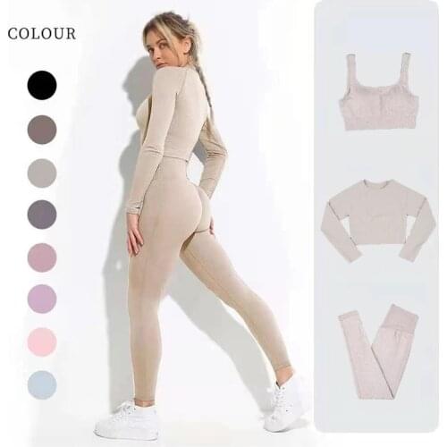 2/3 PCS Seamless Women Yoga Set Sport Suit Gym Clothes Fitness Leggings Sportswear Long Sleeve Yoga Clothing Workout Clothing